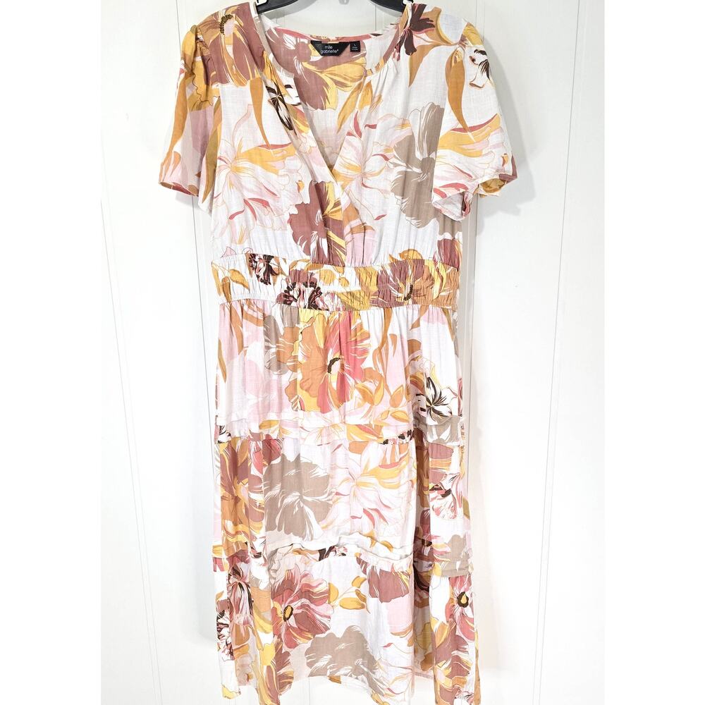 Mlle Gabrielle Dress Tropical Cotton Fit Flare Cotton Tiered Midi Size Large